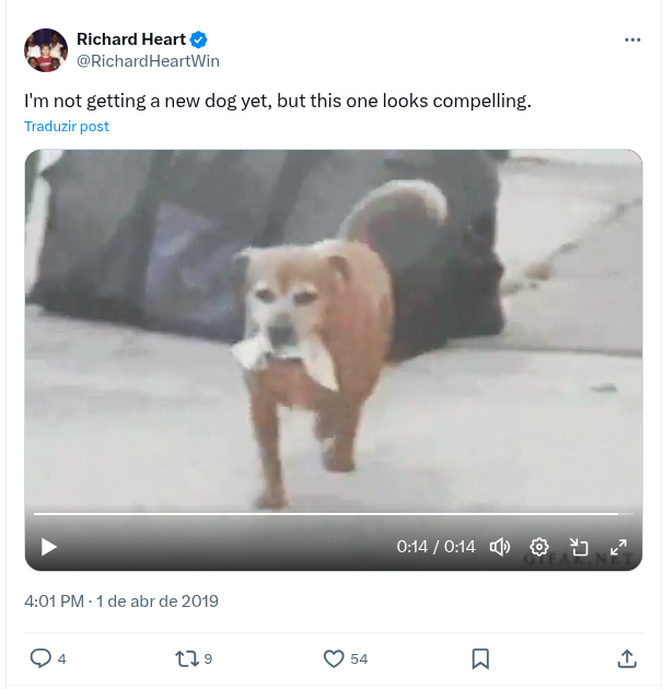 Richard Heart tweet frame of the dog